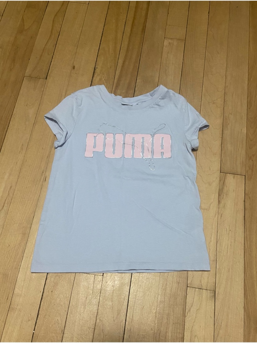 Girls Small Puma T Shirt Light Blue 100% Cotton Short Sleeve Top